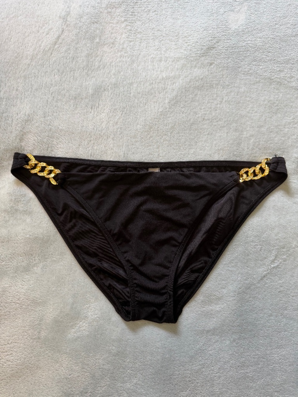 Victoria's Secret Black Bikini Bottoms Size Large Gold Chain Side Swimwear